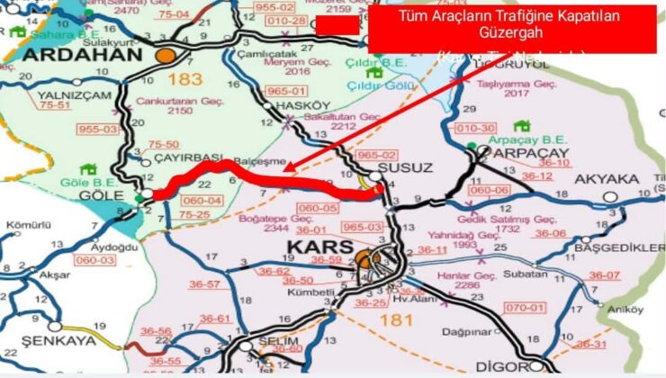 Susuz-Boğatepe-Göle Devlet Yolu Tüm Araç Trafiğine Kapatıldı